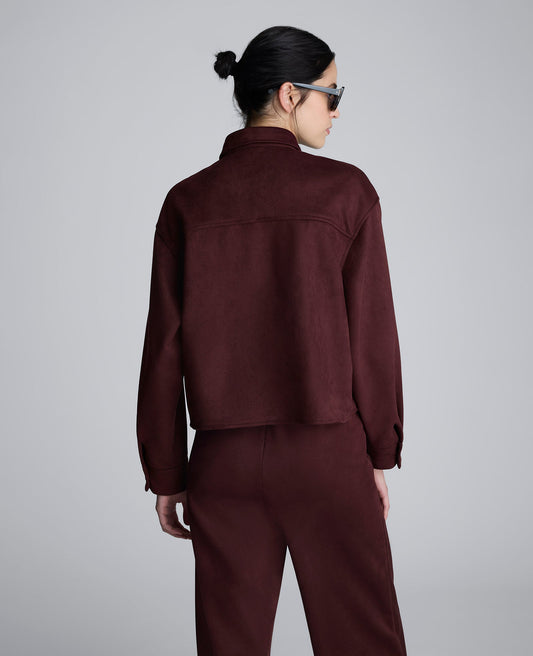 Faux Suede Button Front Cropped Knit Shirt