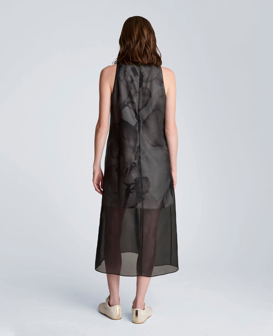 Sheer Overlay Crewneck Mini A-Line Dress