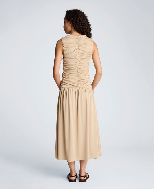 Drawstring Ruched A-Line Midi Milano Jersey Dress