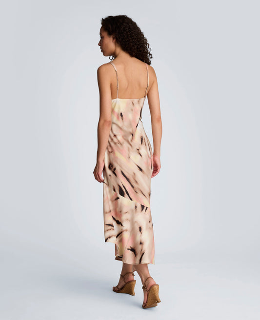 Satin Asymmetrical Hem Cowl Neck Dress
