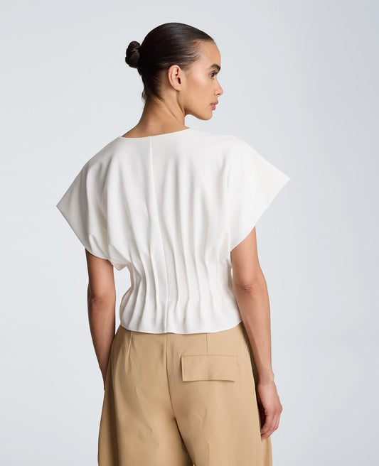 Pleated V-Neck Pullover Top