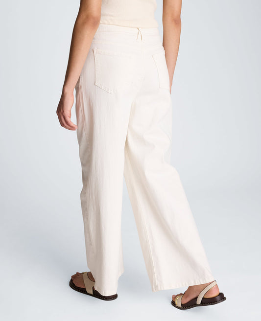 High Rise Fly Front Wide Leg Denim with Adjustable Waist