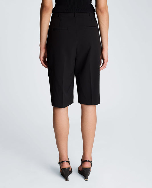 Fly Front High Rise Long Short with Cargo Pockets
