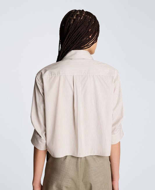 Cropped Shirt with Pleated 3/4 Sleeve