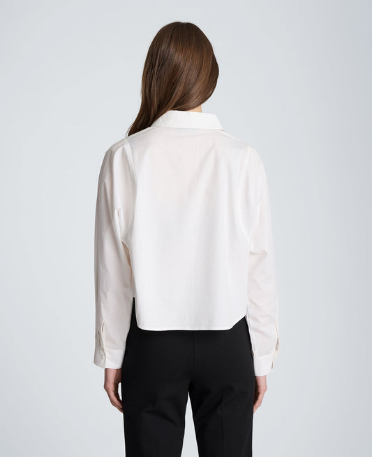 Exaggerated Armhole Cropped Long Sleeve Button Front Shirt