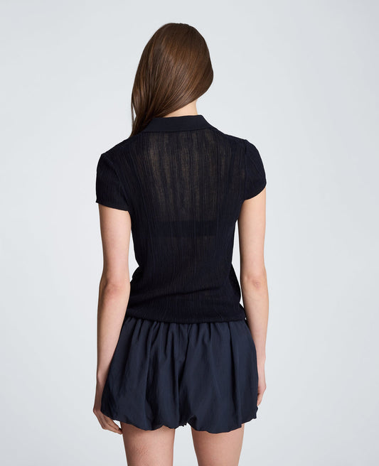 Polo Cap Sleeve Varigated Rib Sweater