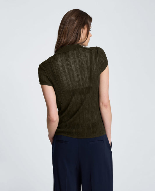 Polo Cap Sleeve Varigated Rib Sweater