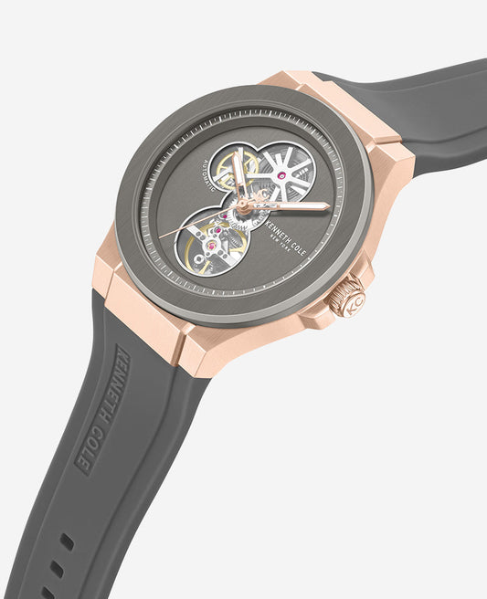 Skeleton Automatic Rose Gold Silicone Strap Watch