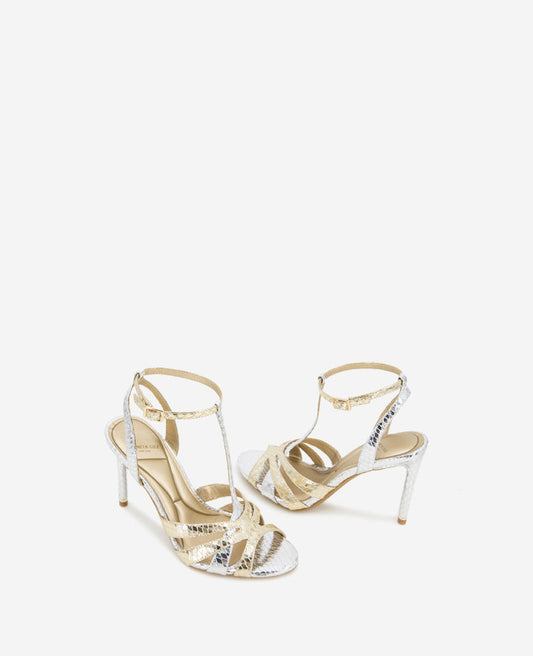 Liona Metallic Embossed Snake Heel