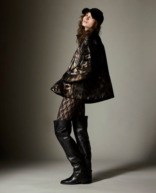 Animal Foiled Satin Lightweight Seamed Puffer Jacket
