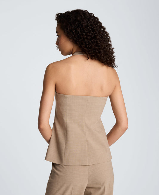 Crosshatch Weave Four Button Halter Vest with Flap Pockets