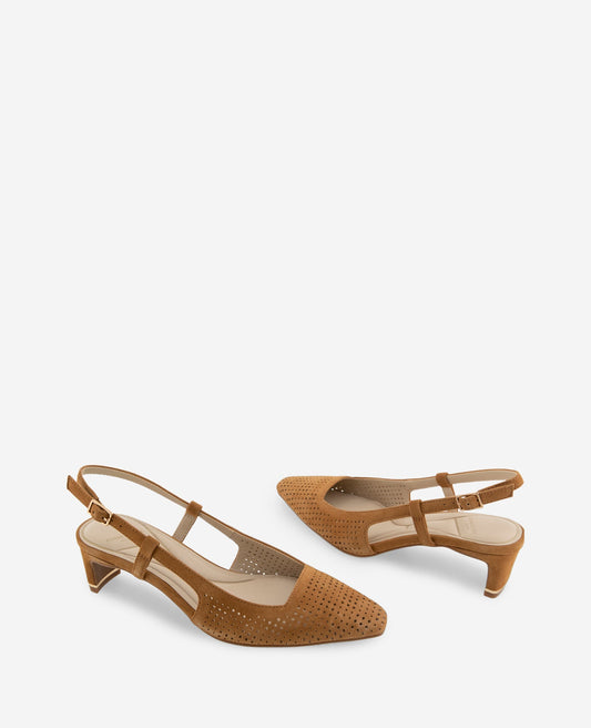 Marbella Perforated Suede Slingback Heel