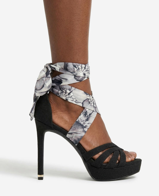 Nikkii Printed Fabric Wrap Around Platform Heel