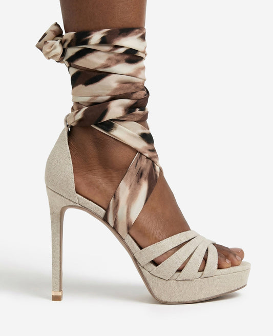 Nikkii Printed Fabric Wrap Around Platform Heel