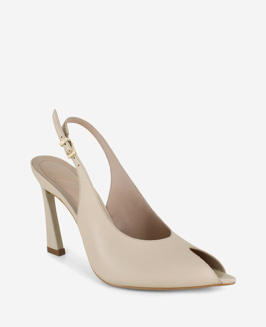 Priya Leather Peep-Toe Slingback Heel