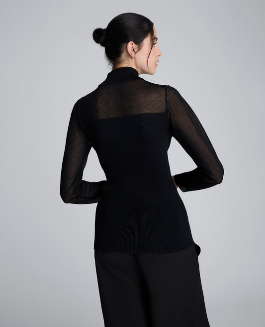 Long Sleeve Mockneck Sweater with Sheer Placket