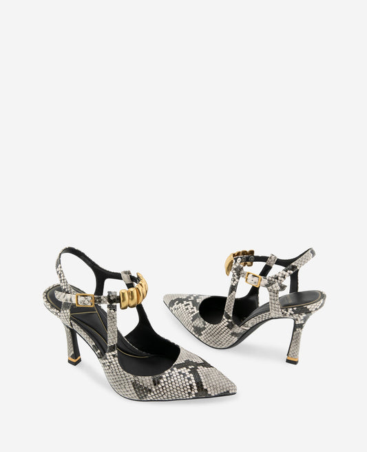 Romi Snake Print Hardware Ankle Slingback Heel