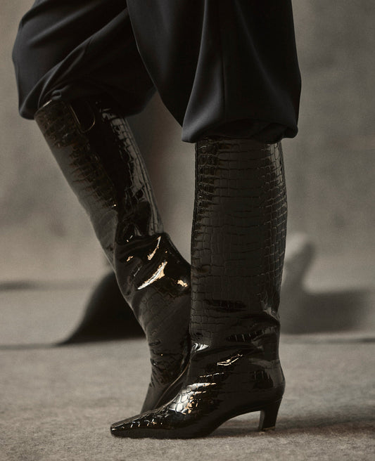 Rubia Croco Patent Tall Heel Boot