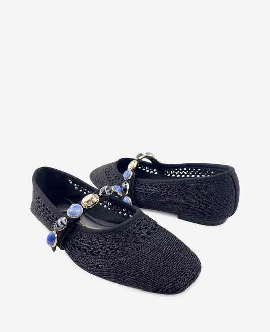 Zeta Woven Knit Stone Embellished Ballet Flat