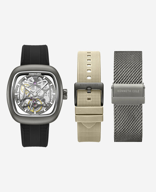 Skeleton Automatic Bracelet Watch with 3-Strap Set
