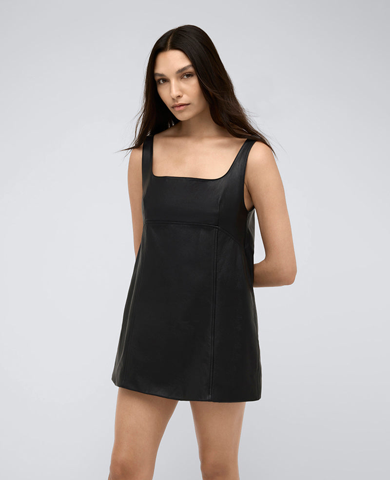 Site Exclusive! Leather Open Back Strap Shift Dress