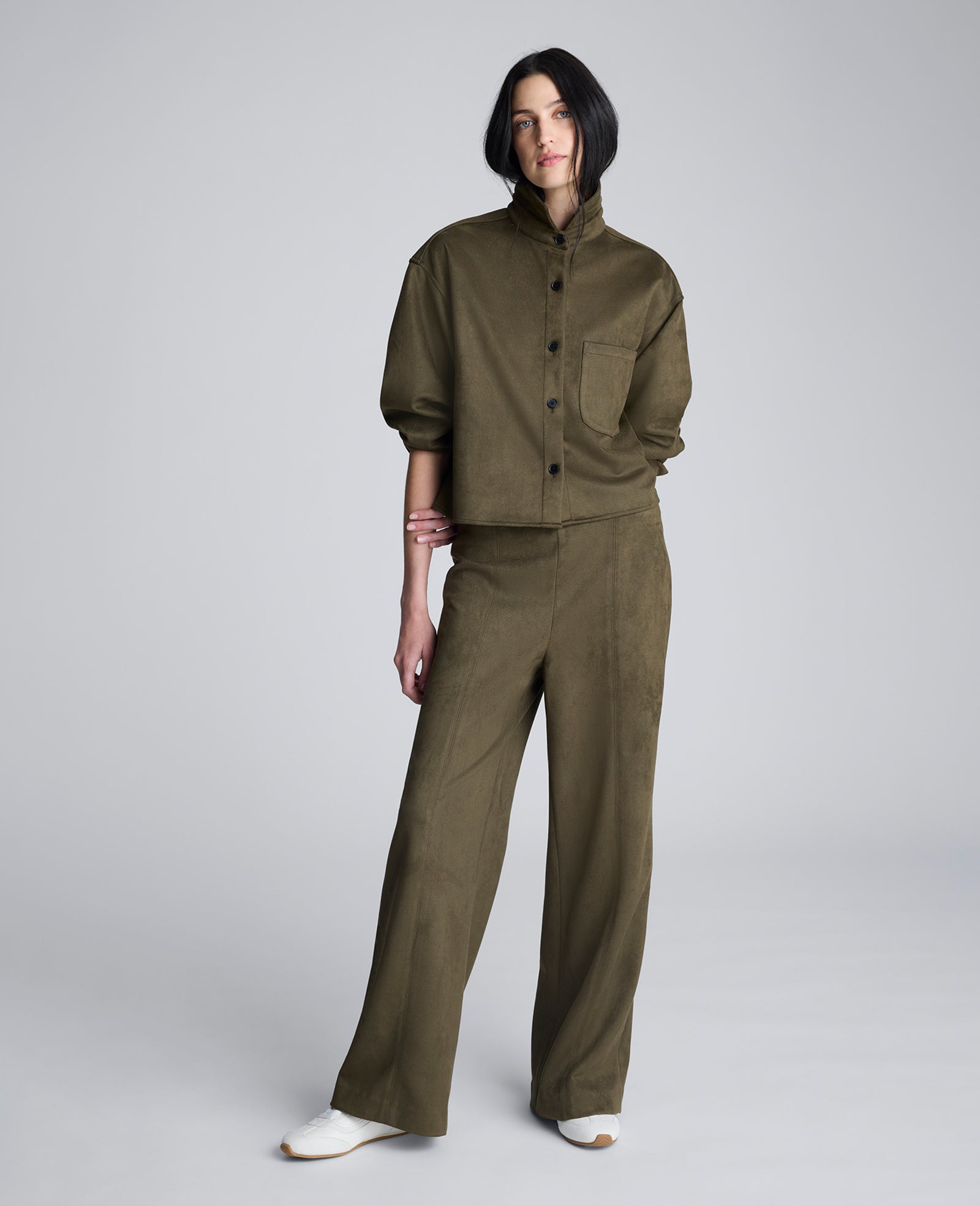 Faux Suede Pull On Wide Leg Pant