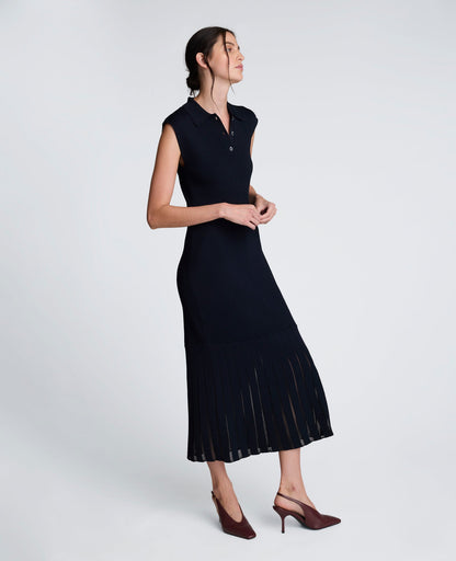 Polo Neck Sweater Dress with Sheer Hem Inserts