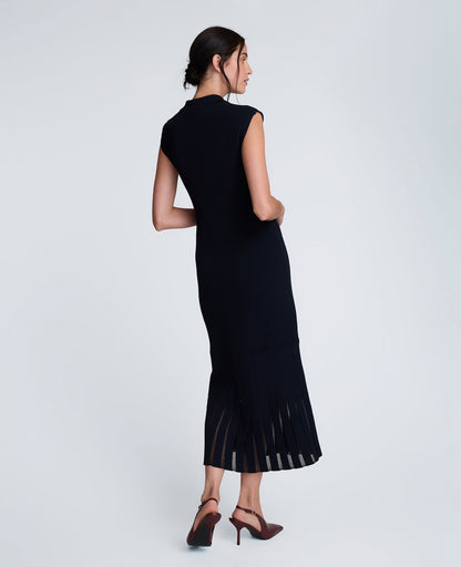 Polo Neck Sweater Dress with Sheer Hem Inserts