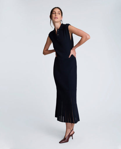 Polo Neck Sweater Dress with Sheer Hem Inserts