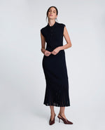 Polo Neck Sweater Dress with Sheer Hem Inserts