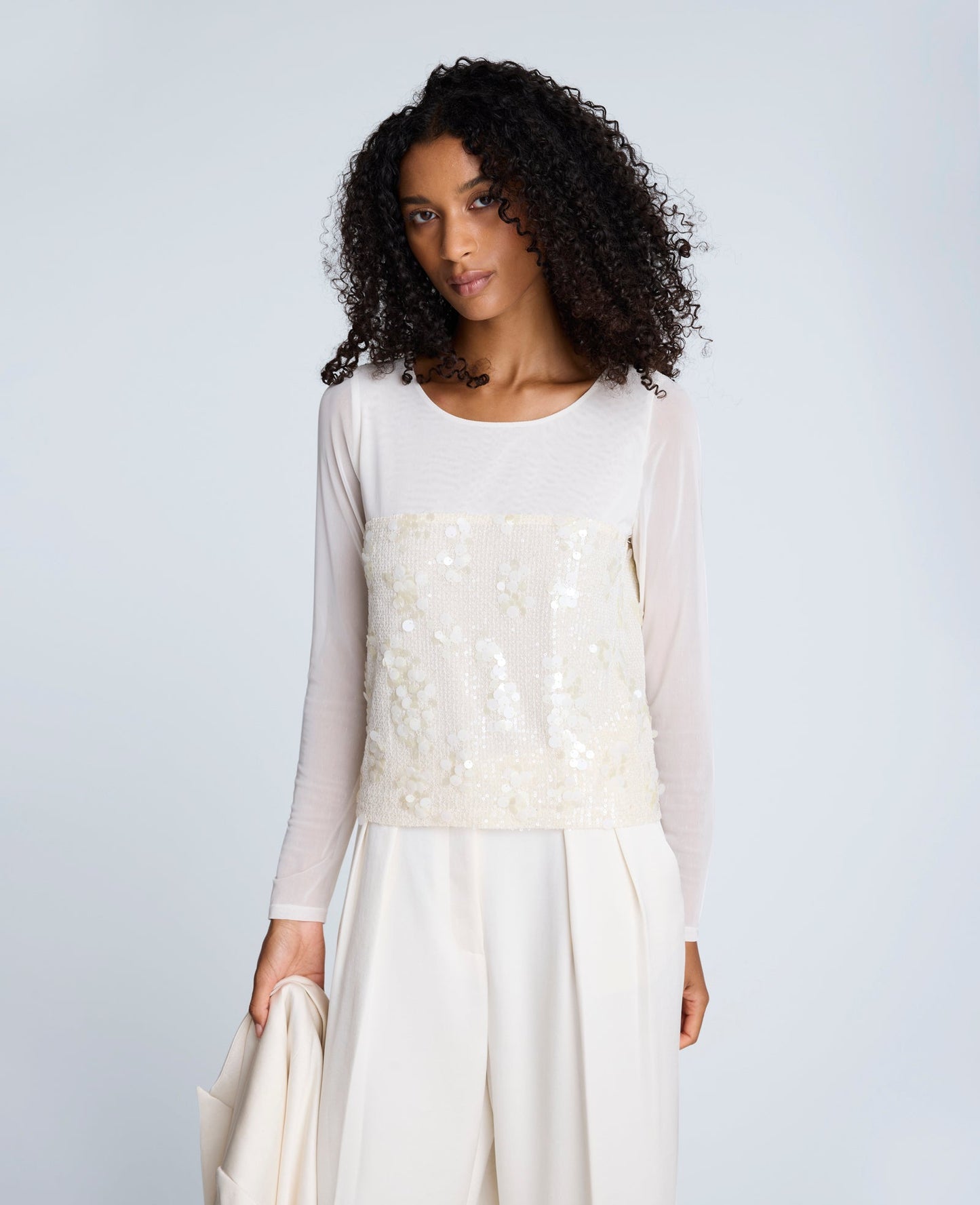 Sequin Mesh Long Sleeve Top