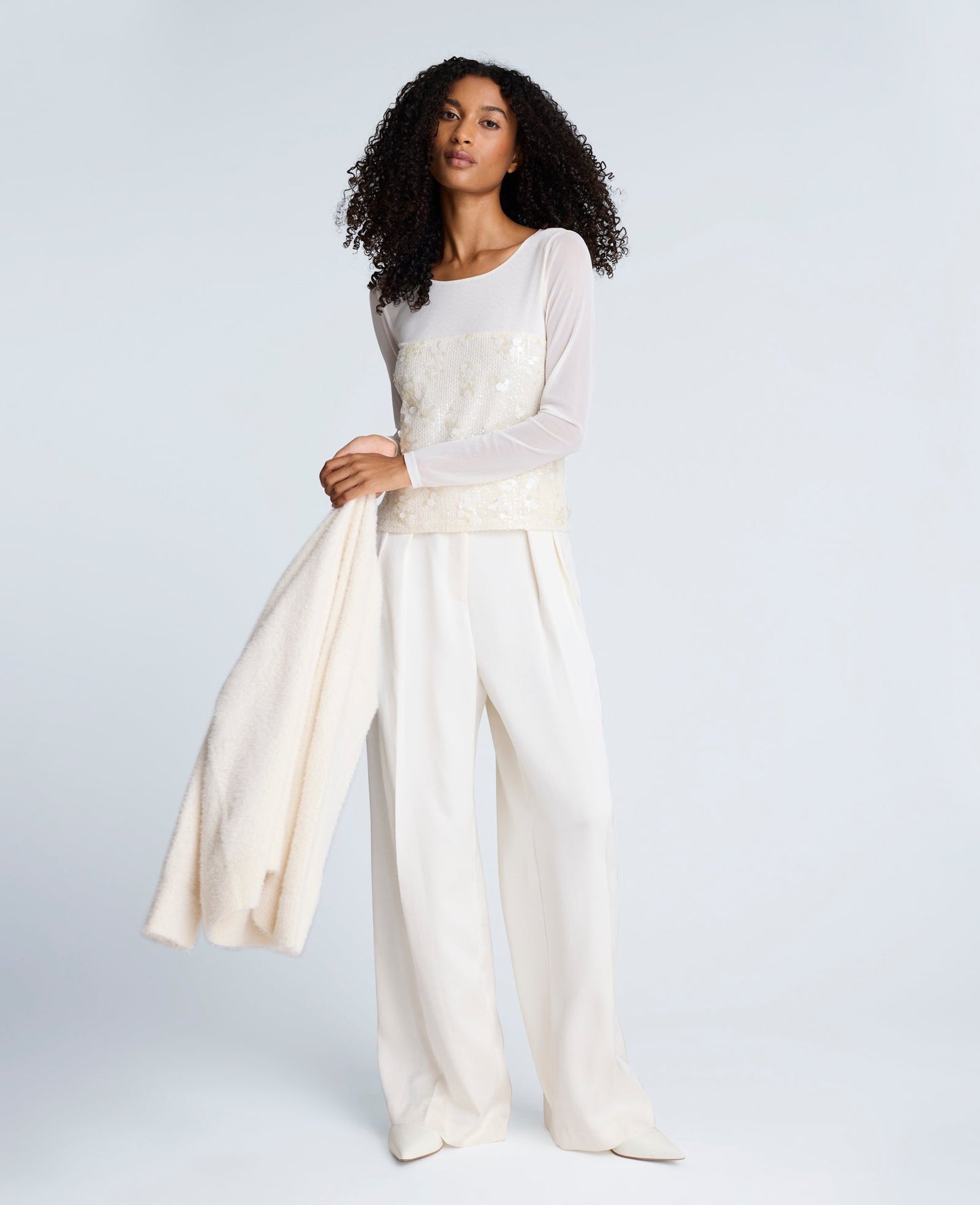 Sequin Mesh Long Sleeve Top