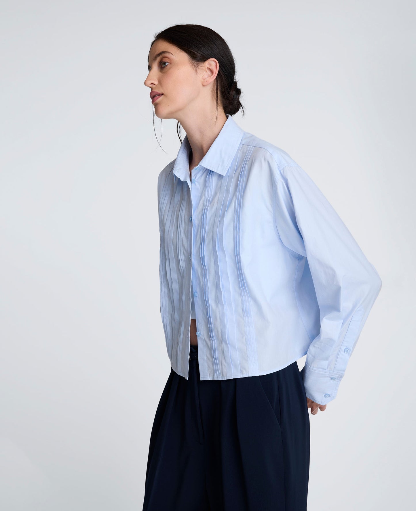 Cropped Tuxedo Style Long Sleeve Button Down Blouse