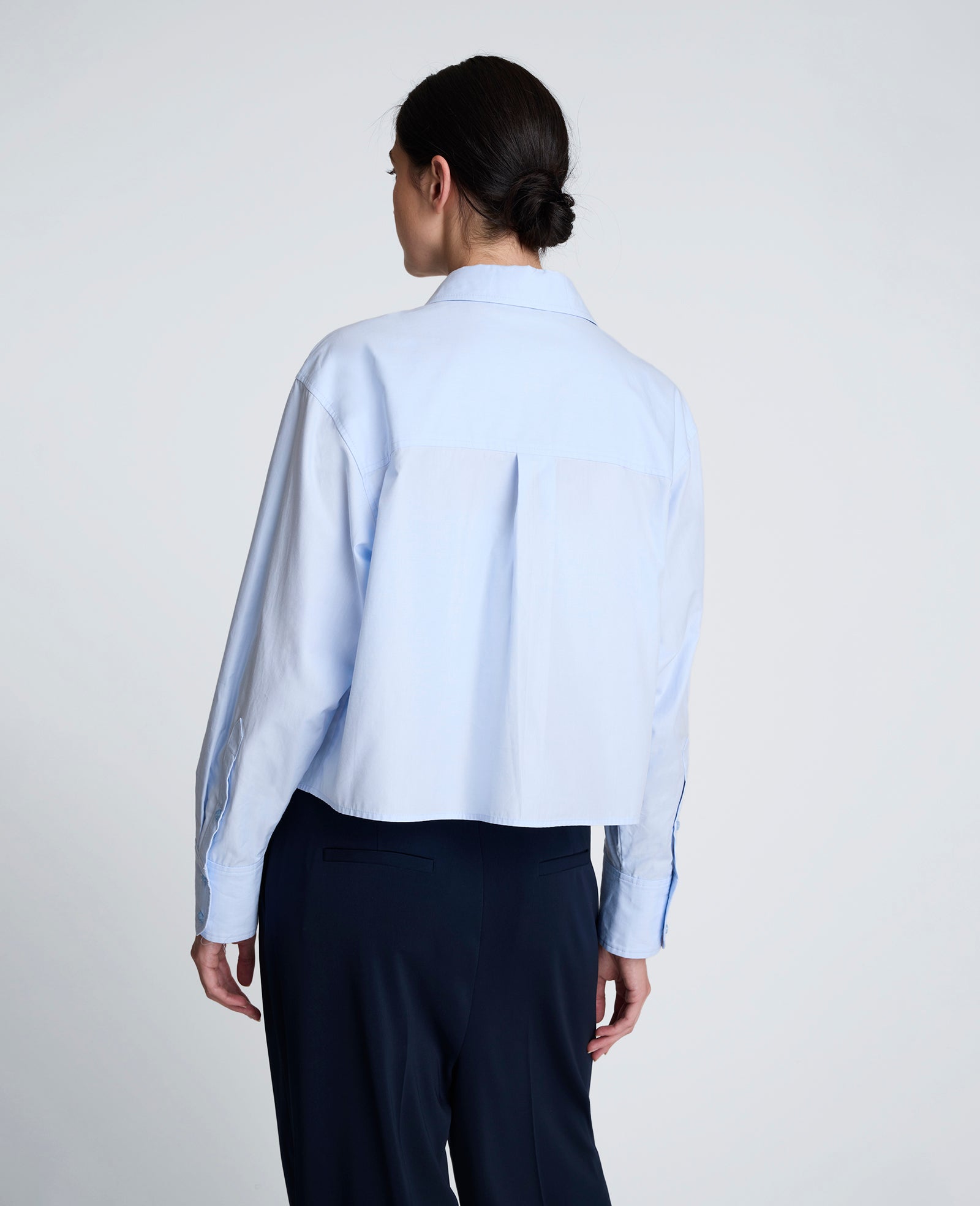 Cropped Tuxedo Style Long Sleeve Button Down Blouse