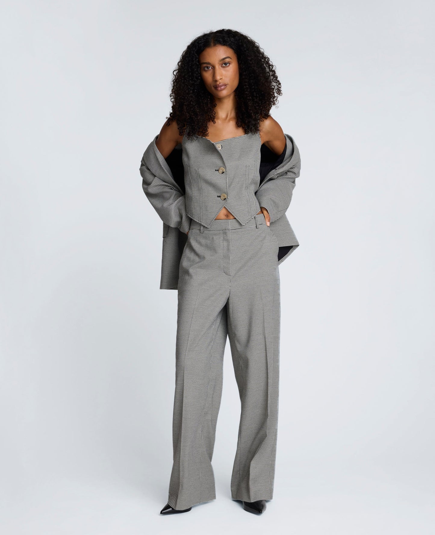 Cropped Fitted Bodice Houndstooth Vest