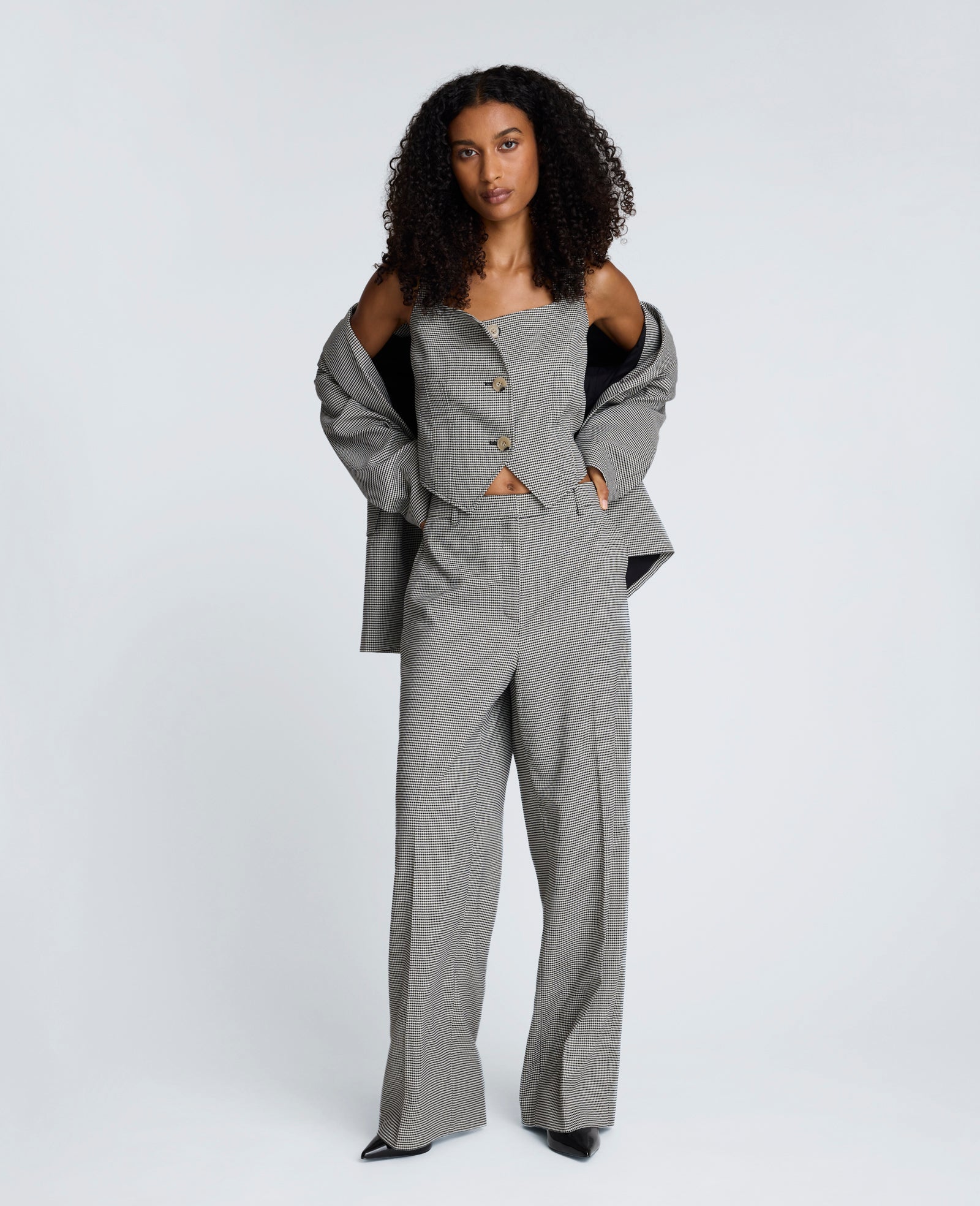 Cropped Fitted Bodice Houndstooth Vest
