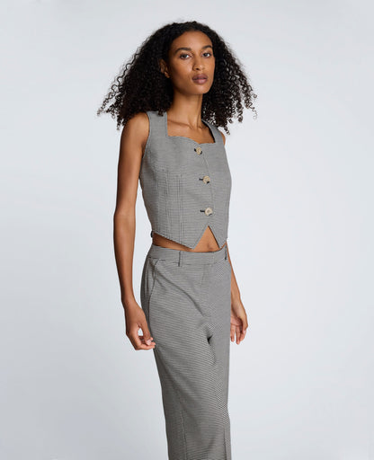 Cropped Fitted Bodice Houndstooth Vest
