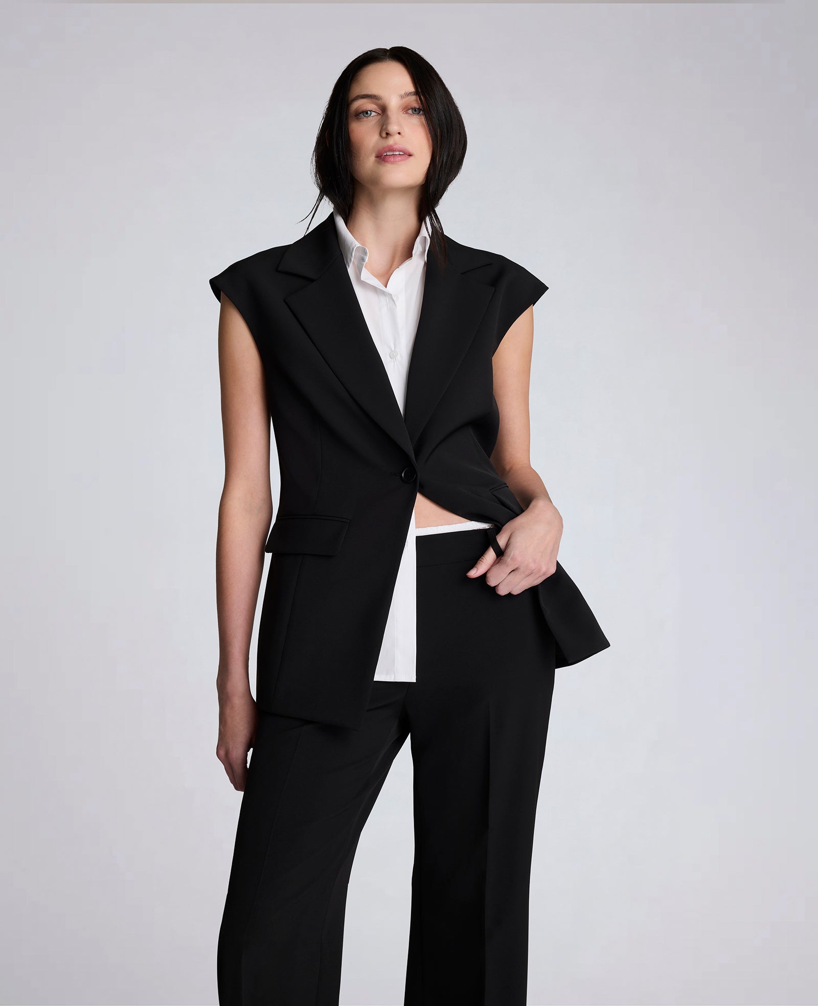Luxe Twill Vest With Faux Shirt