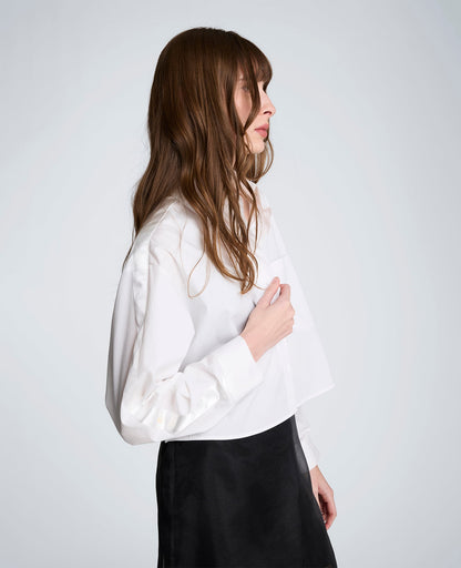 Button Front Crop Shirt with Satin Detail