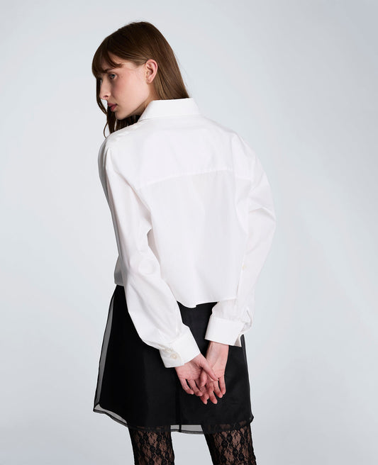 Button Front Crop Shirt with Satin Detail