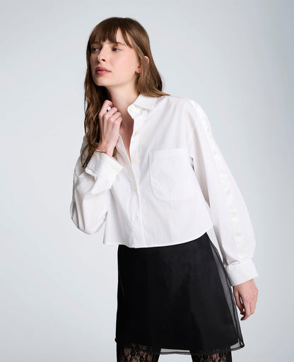 Button Front Crop Shirt with Satin Detail
