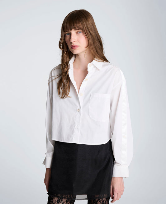 Button Front Crop Shirt with Satin Detail