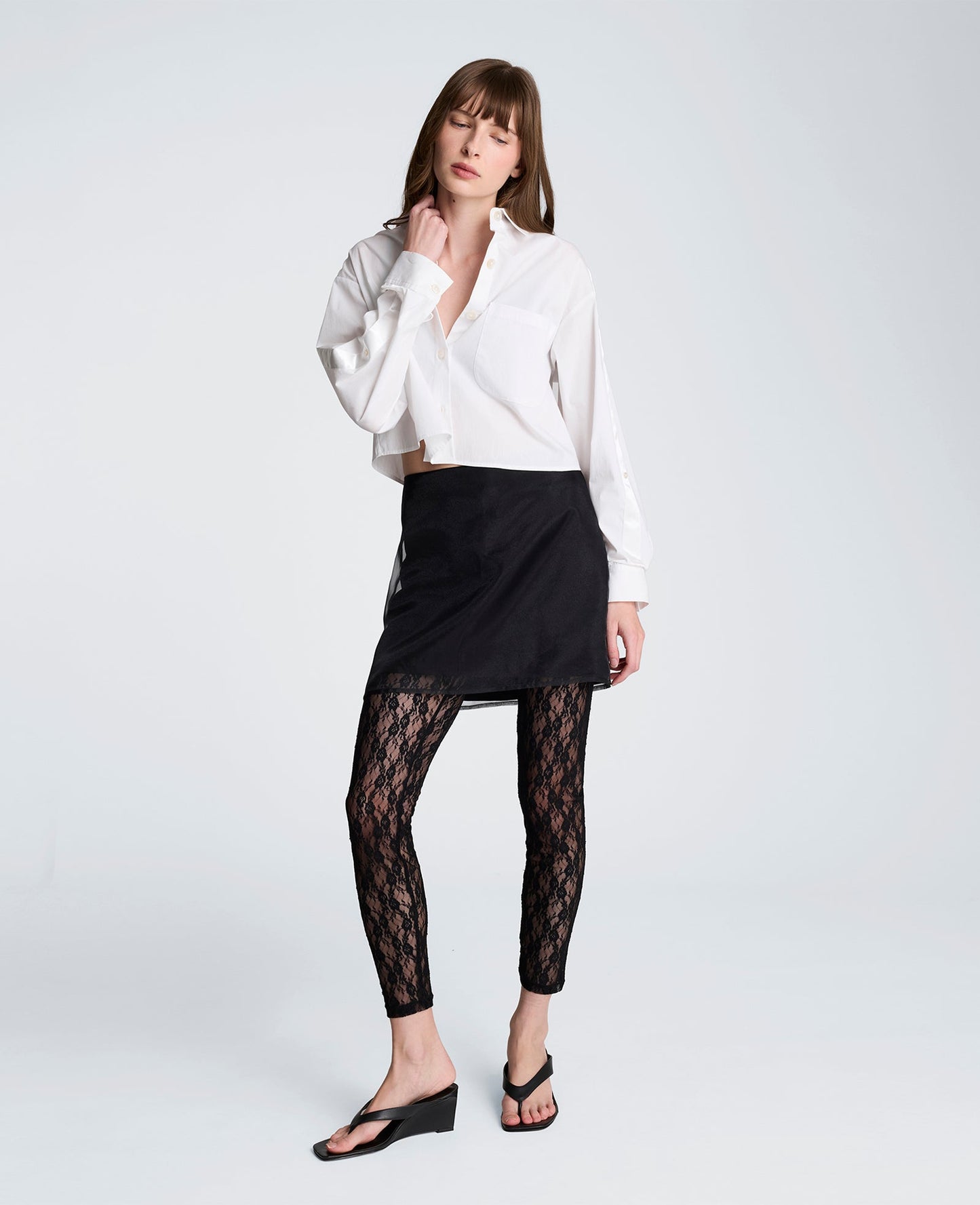 Button Front Crop Shirt with Satin Detail