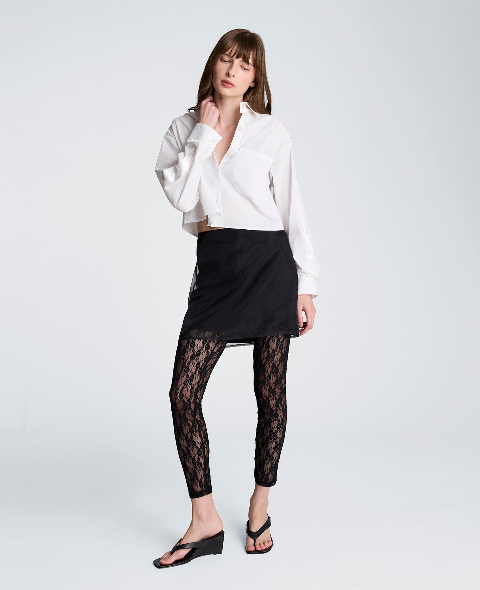 Button Front Crop Shirt with Satin Detail