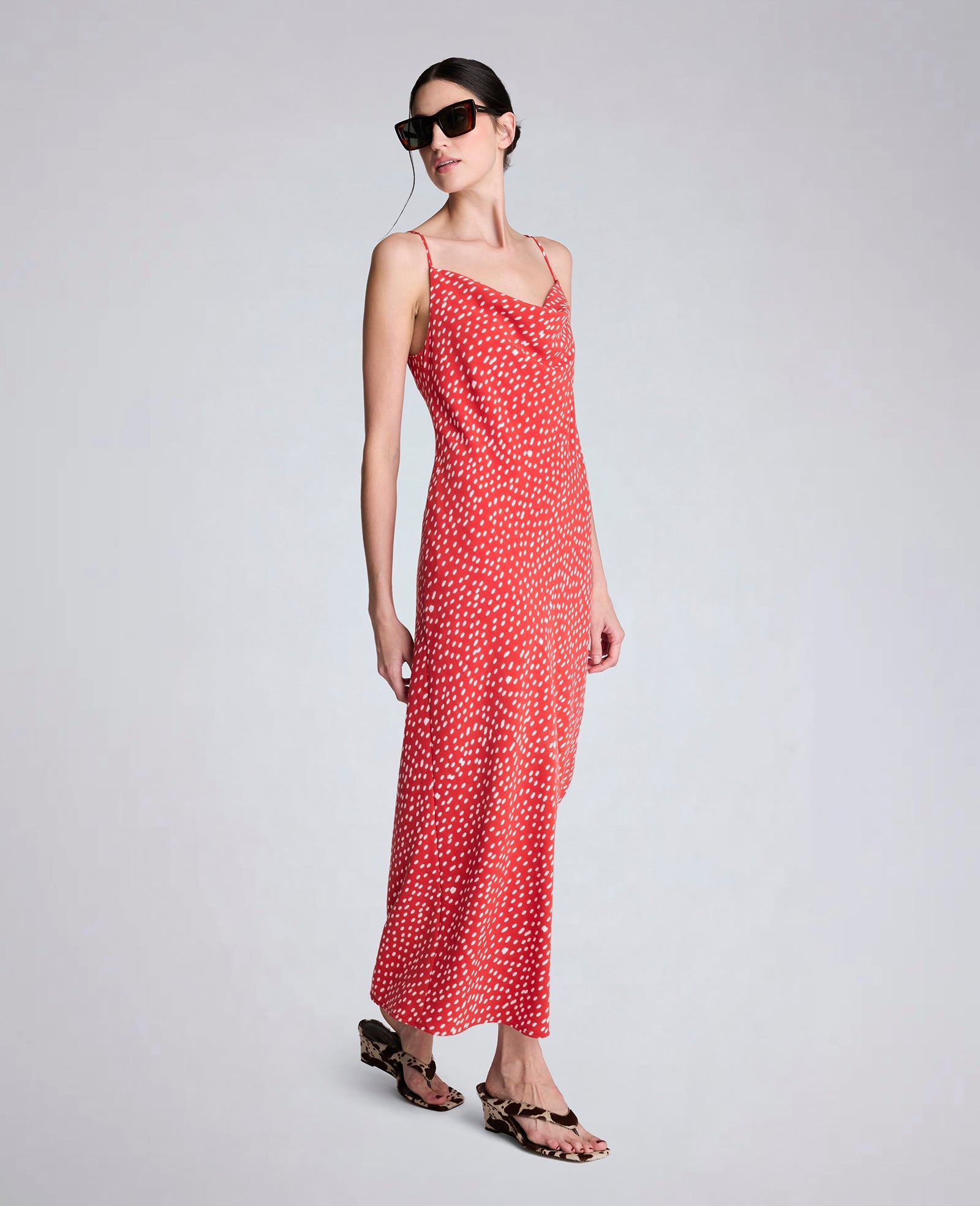 Polka Dot Satin Cowl Neck Slip Dress