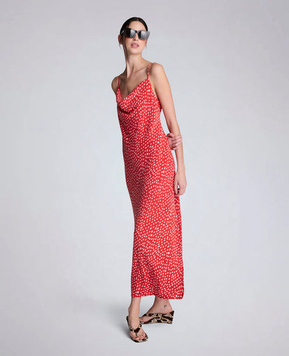 Polka Dot Satin Cowl Neck Slip Dress
