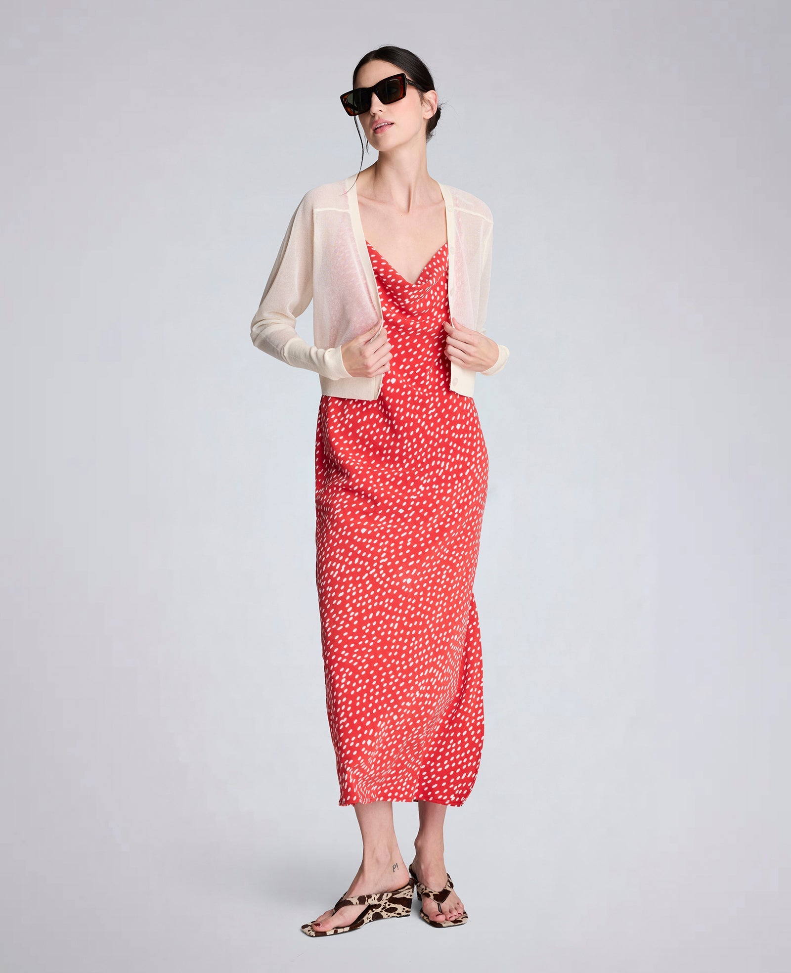 Polka Dot Satin Cowl Neck Slip Dress