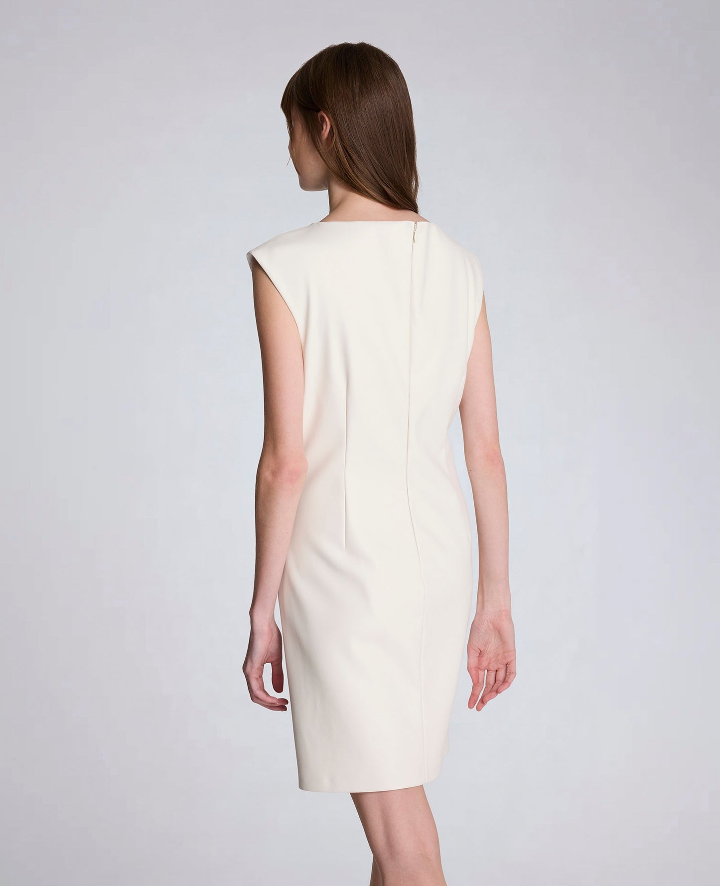 Vegan Leather Boatneck Rouched Waist Short Dress