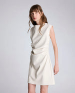 Vegan Leather Boatneck Rouched Waist Short Dress