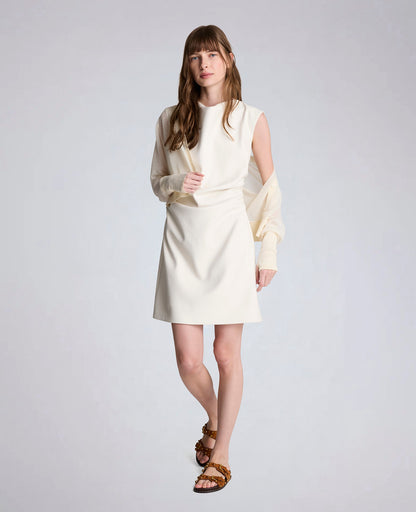 Vegan Leather Boatneck Rouched Waist Short Dress